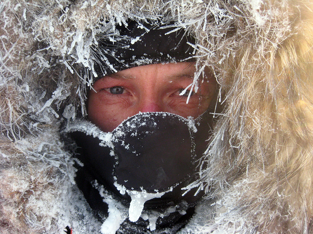 The fur hood creates a microclimate around SebastianÃƒÂ¢Ã¢â€šÂ¬Ã¢â€žÂ¢s face, while the steam of his breath freezes from the fifty below temperatures. 